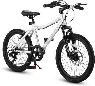 S20101 20 Inch Kids' Bike, Boys Girls Mountain Bike Ages 6-12, 7 Speed Teenager Children Kids' Bicycles, Front Suspension Disc Brake Rear V-Brake, Hig
