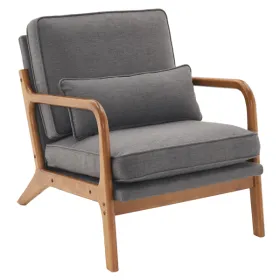[Same Code: 44658239] Oak Armrest Oak Upholstered Single Lounge Chair Indoor Lounge Chair Dark Grey