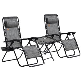 Zero Gravity Chair Set with Side Table, Folding Reclining Chair with Cupholders & Pillows, Adjustable Lounge Chairs for Pool, Backyard, Lawn, Beach,