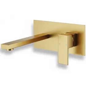 Wall Mount Faucet For Bathroom Sink Or Bathtub, Single Handle 2 Holes Brass Rough-in Valve Included, Brushed Gold[Unable Ship Weekends, TK/TEMU Only F