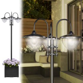 74.5" 3-head Solar Lamp Post Street Light with Planter, Solar Pole Lights Outdoor Waterproof LED Lighting for Backyard Pathway Patio Lawn Driveway De