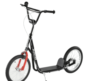 Kids Kick Scooter, Black, Adjustable Handlebar, Dual Rear Brakes, Inflatable Wheels