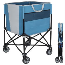 Rolling Ball Storage Cart With Wheels, Collapsible Garage Sports Equipment Organizer For Volleyball Basketball Tennis Toy Storage Multi-Sport Family G