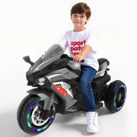 Electric Motorcycle for Kids, 12V Battery Powered Ride on Toys, 3 Wheels Motorcycle with LED Lights, Bluetooth Music, gray