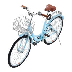 Cruiser Bike, 1-Speed, 26-Inch Light Blue Beach Cruiser Bike with Large Capacity Basket and Rear Rack