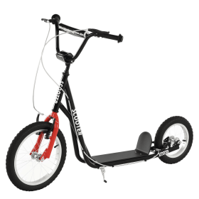 Youth Kick Scooter with Adjustable Handlebar and 16'' Inflatable Rubber Wheel for Kids and Teens 5+ Year Old, Black