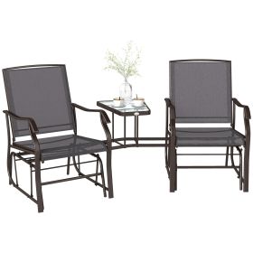 Outdoor Glider Chairs with Coffee Table, Patio 2-Seat Rocking Chair Swing Loveseat with Breathable Sling for Backyard, Garden, and Porch, Gray