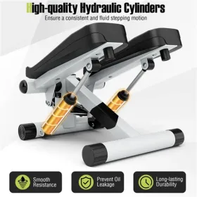 Mini Full Body Stepper - Resistance Bands Included, Adjustable Intensity, LCD Tracker (White)