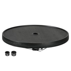 Beach Umbrella Table Tray with Wine Glass Holder and Foldable Towel Rack, 23.5", Black