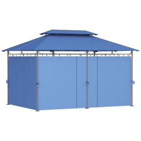 10'Â xÂ 13' Double Roof Patio Gazebo, Outdoor Gazebo with Curtains, for Garden, Lawn, Backyard and Deck, Dark Blue