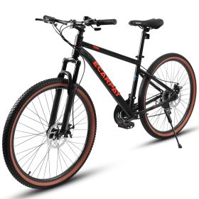 A27301 27.5 Inch Mountain Bike For Adults, Durable High Carbon Steel Frame, Disc Brakes, Stylish Brown Edge Tires, Ideal For Commuting And Outdoor Exp (Option: Black)