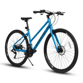 A28250 700Cx35 Road Bike With Aluminum Alloy Wheels, 21-Speed Gear System, Disc Brakes, Wide Tires Ideal For Urban Commuting And Student Transportatio (Option: Black Blue)