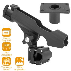 1Pc Boat Fishing Pole Rod Holder 360Degree Rotatable Kayak Side Rail Mount Adjustable Folding Rod Holder With Large Clamp Rod Not Included (Option: 1Pc Black)