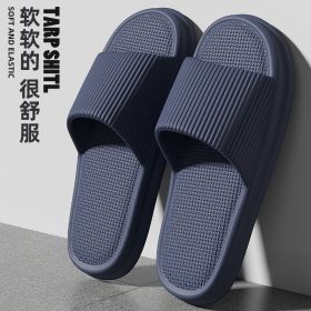 Plus Size 48-49 Men Slippers Summer Solid Color Flat Sole Home Slippers For Women Man Coupple Bath Beach Slides Shoes (Shoe Size: mark42-43(fit26.5cm), Color: Navy Blue)