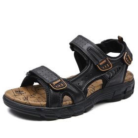 2024 New Genuine Leather Men's Sandals Summer Outdoor Non-slip Hiking Trekking Shoes for Men Beach Slippers Casual Sneakers (Shoe Size: 43, Color: Black)