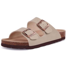 Comwarm Fashion Men Leather Sandals Summer Cork Footbed Slide Sandals Beach Sandals Unisex Brand Sandals with Adjustable Buckle (Shoe Size: 41, Color: Stone1)