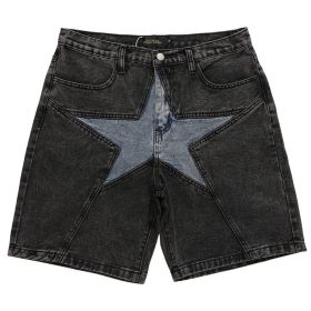 Streetwear Harajuku Denim Shorts 2022 New Men Patchwork Oversized Hip Hop Blue Jeans Shorts Summer Casual Loose Shorts (Color: Black, size: L)