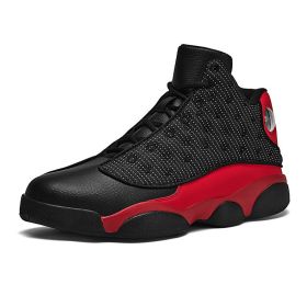 JJ tiger Big size men's basketball shoes Rubber soles ring men's shoes (35-47 Optional) (Color: black red, size: 39)