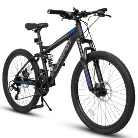 A2760 27.5 Inch Full Suspension Mountain Bike, Front And Rear Dual Shock Absorbers, Mechanical Disc Brakes, 21-Speed, Suitable For Men And Women, Idea (Option: Black)